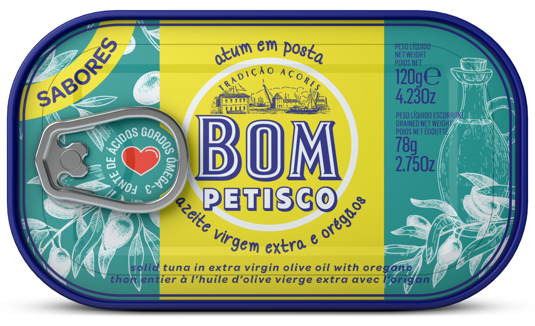 Thon à l'huile d'olive vierge extra et origan Bom Petisco – 120 g Thon à l'huile d'olive vierge extra et origan Bom Petisco – 120 g