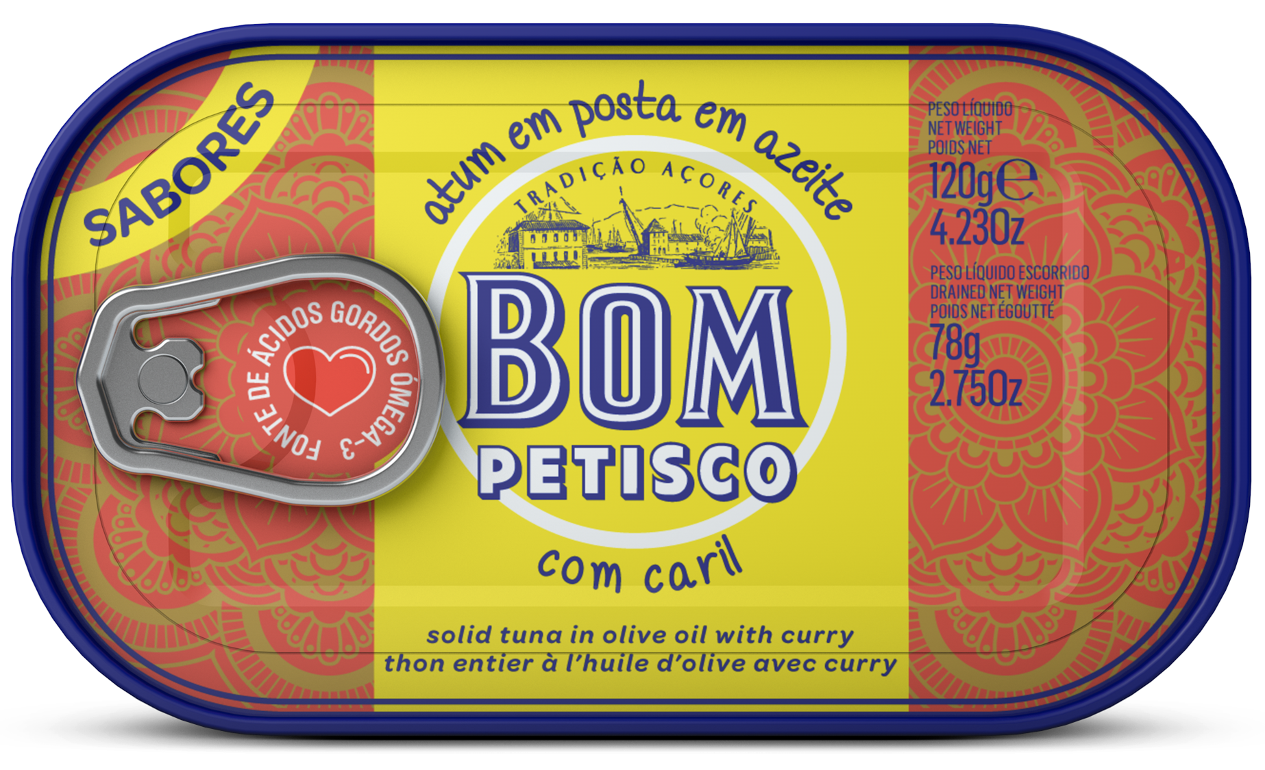 Thon à l'huile d'olive et curry Bom Petisco – 120 g Thon à l'huile d'olive et curry Bom Petisco – 120 g